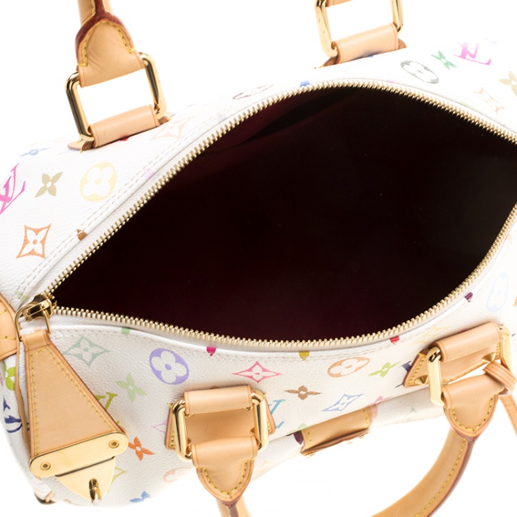 Pre Owned Louis Vuitton White Multicolor Monogram Canvas Speedy 30