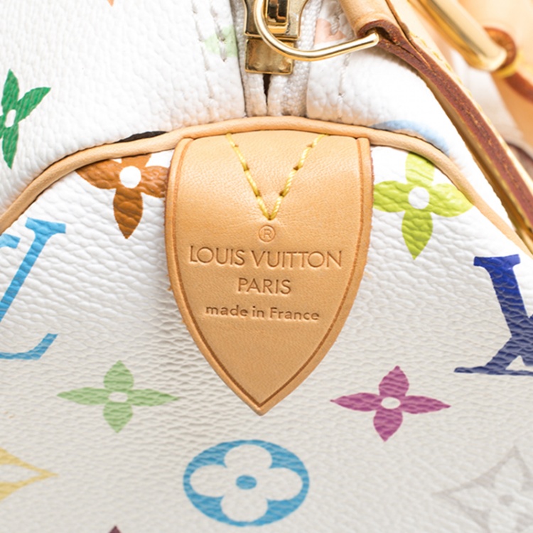 Pre Owned Louis Vuitton White Multicolor Monogram Canvas Speedy 30