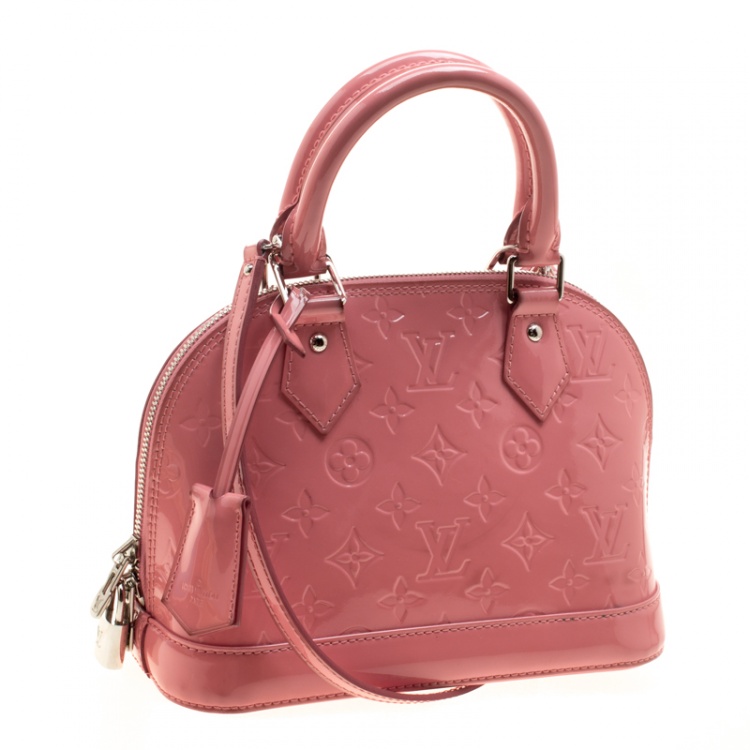 Pre Owned Louis Vuitton Rose Litchi Monogram Vernis Alma BB Bag