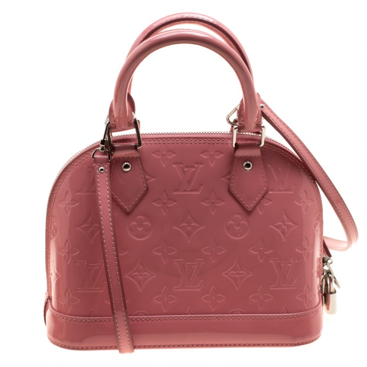 Pre Owned Louis Vuitton Rose Litchi Monogram Vernis Alma BB Bag