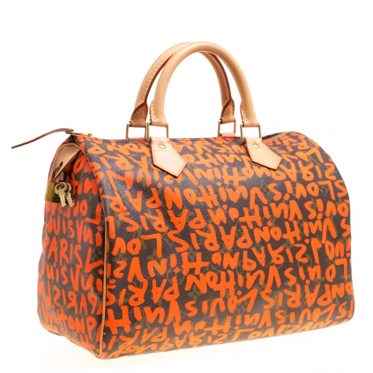 Pre Owned Louis Vuitton Monogram Canvas Neon Orange Graffiti Stephen Sprouse Speedy 30 Bag