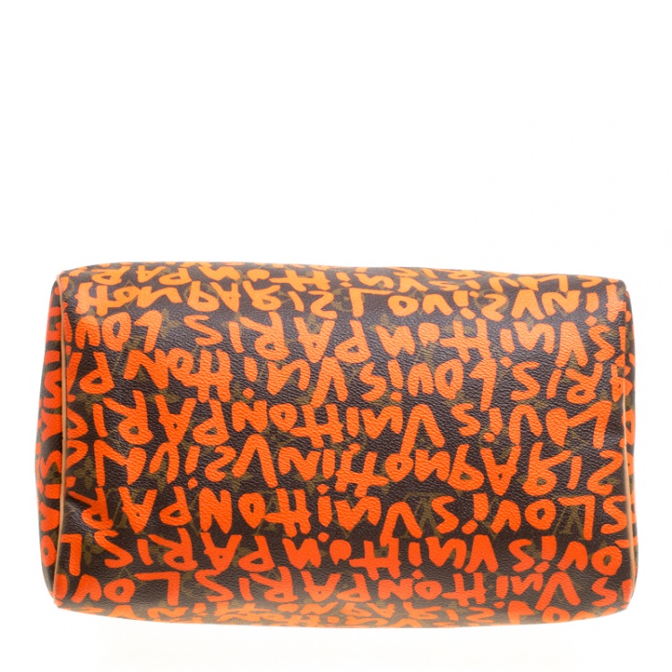 Pre Owned Louis Vuitton Monogram Canvas Neon Orange Graffiti Stephen Sprouse Speedy 30 Bag