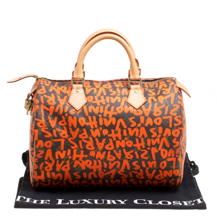Pre Owned Louis Vuitton Monogram Canvas Neon Orange Graffiti Stephen Sprouse Speedy 30 Bag