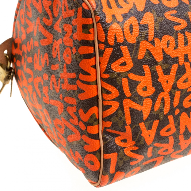 Pre Owned Louis Vuitton Monogram Canvas Neon Orange Graffiti Stephen Sprouse Speedy 30 Bag