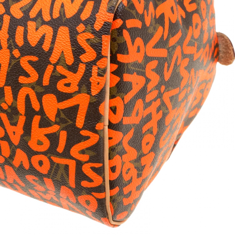 Pre Owned Louis Vuitton Monogram Canvas Neon Orange Graffiti Stephen Sprouse Speedy 30 Bag