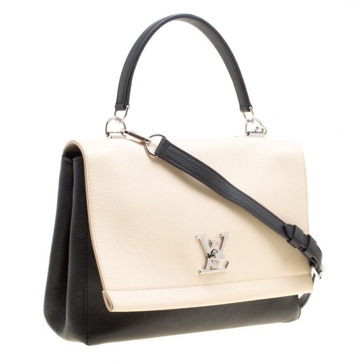 Pre Owned Louis Vuitton Black/Beige Leather Lockme II Bag