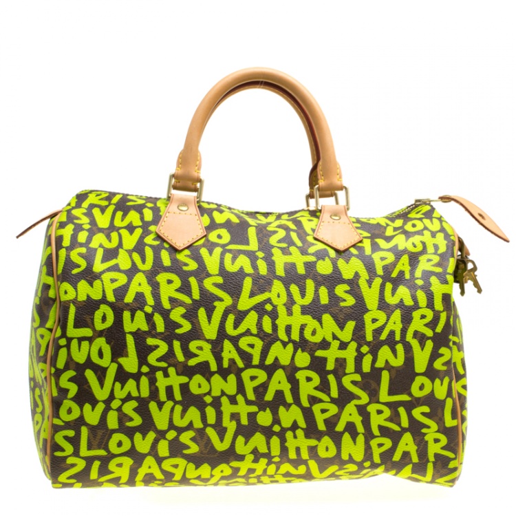 مملوكة مسبقًا Louis Vuitton Monogram Canvas Neon Green Graffiti Stephen Sprouse Speedy 30 Bag with Charm