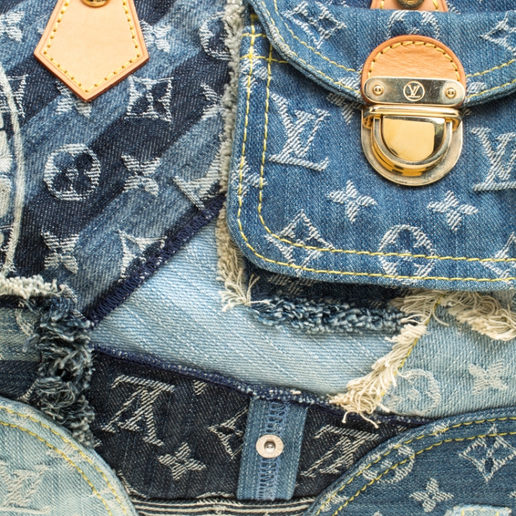 Pre Owned Louis Vuitton Blue Monogram Denim Limited Edition Patchwork Speedy Bag