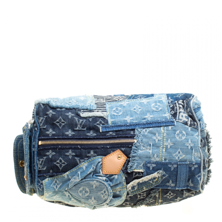 Pre Owned Louis Vuitton Blue Monogram Denim Limited Edition Patchwork Speedy Bag