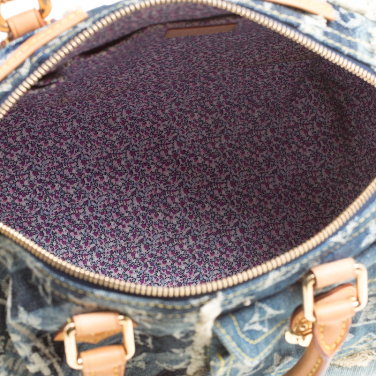 Pre Owned Louis Vuitton Blue Monogram Denim Limited Edition Patchwork Speedy Bag