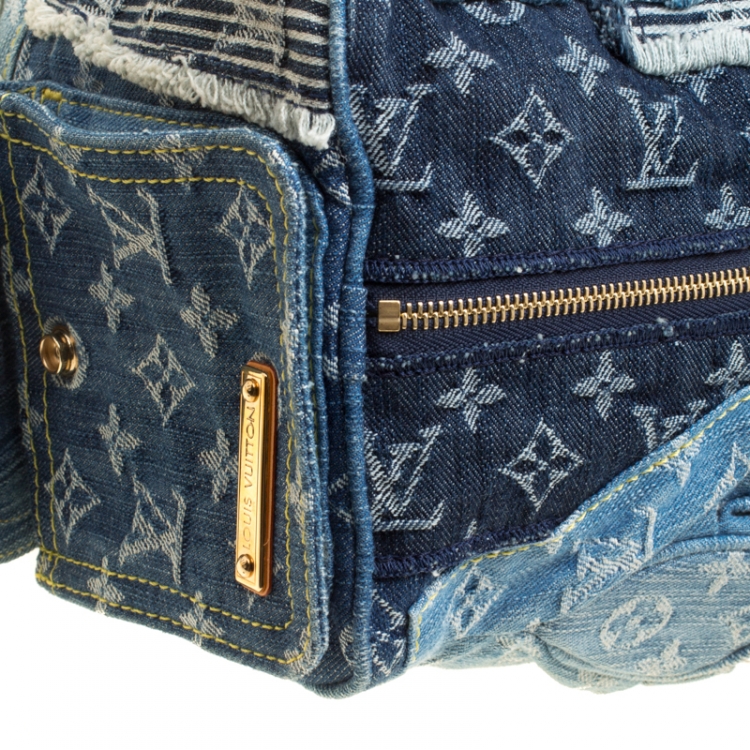 Pre Owned Louis Vuitton Blue Monogram Denim Limited Edition Patchwork Speedy Bag