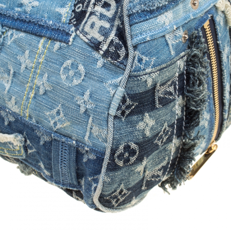 Pre Owned Louis Vuitton Blue Monogram Denim Limited Edition Patchwork Speedy Bag