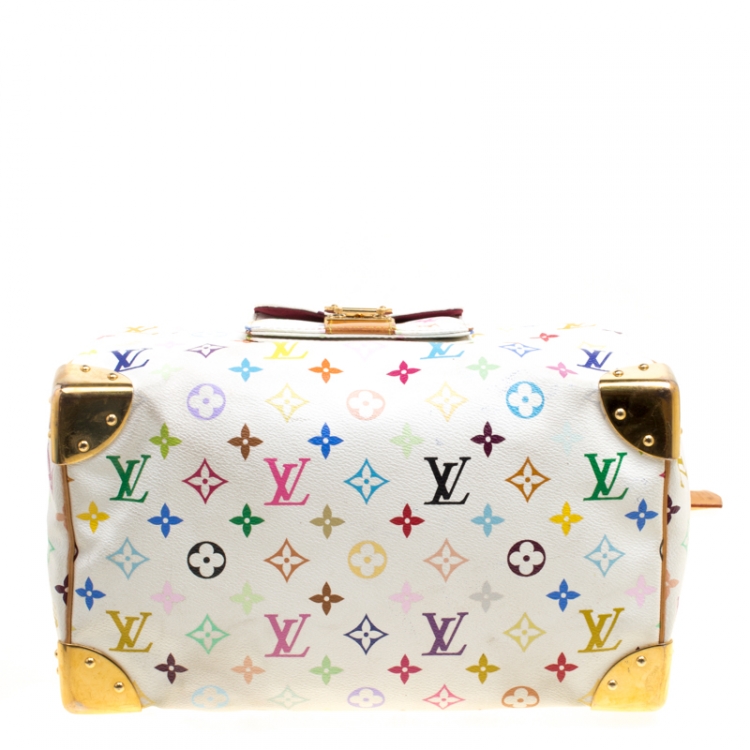 Pre Owned Louis Vuitton White Multicolor Monogram Canvas Speedy 30