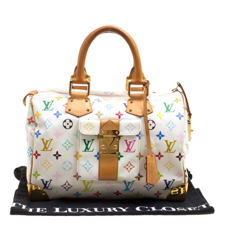 Pre Owned Louis Vuitton White Multicolor Monogram Canvas Speedy 30