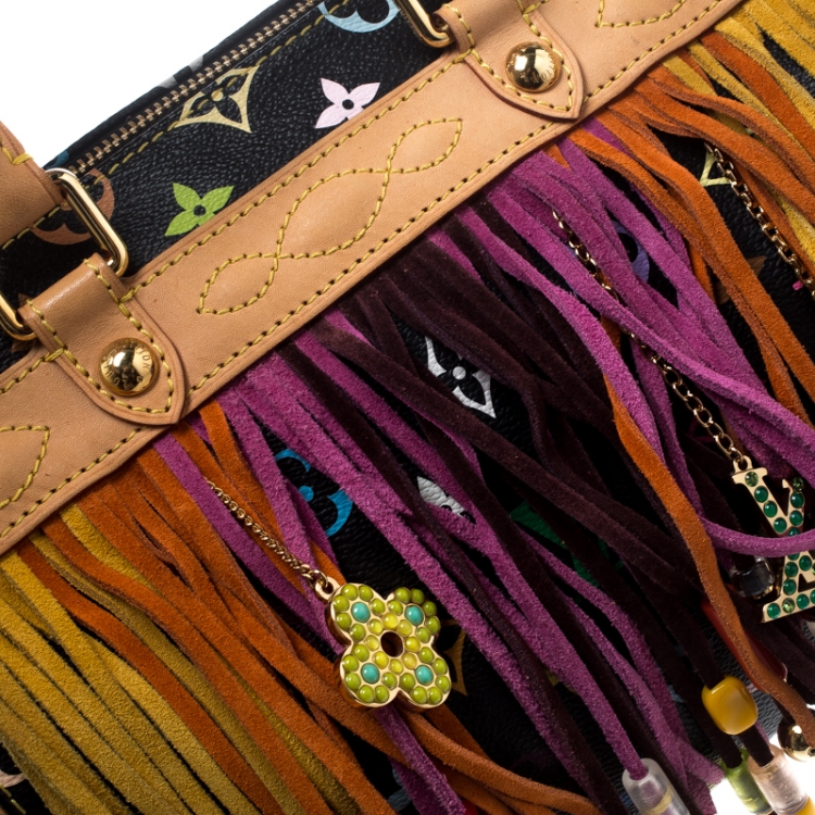 Pre Owned Louis Vuitton Black Multicolor Monogram Canvas and Leather Limited Edition Fringe Speedy 25