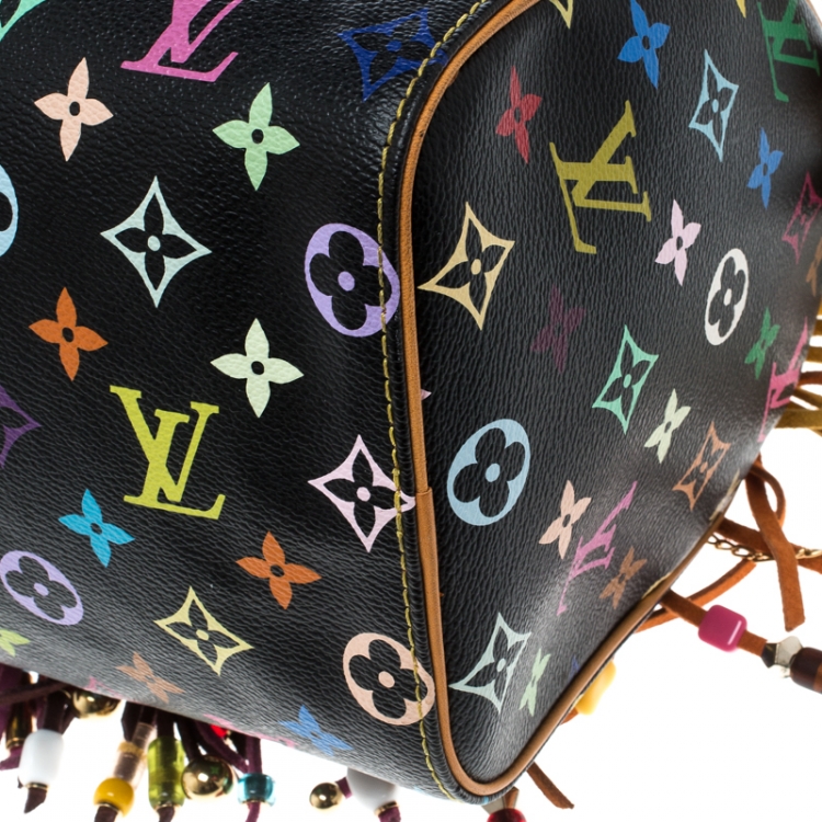 Pre Owned Louis Vuitton Black Multicolor Monogram Canvas and Leather Limited Edition Fringe Speedy 25
