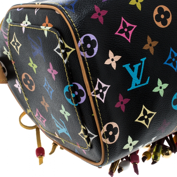 Pre Owned Louis Vuitton Black Multicolor Monogram Canvas and Leather Limited Edition Fringe Speedy 25