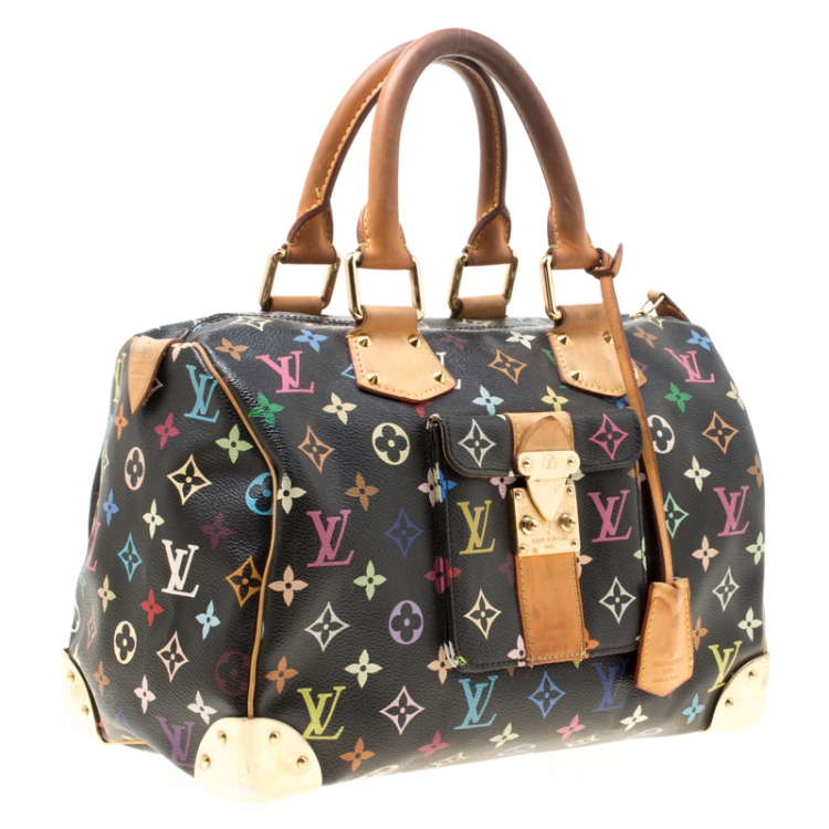 Pre Owned Louis Vuitton Black Multicolor Monogram Canvas Speedy 30