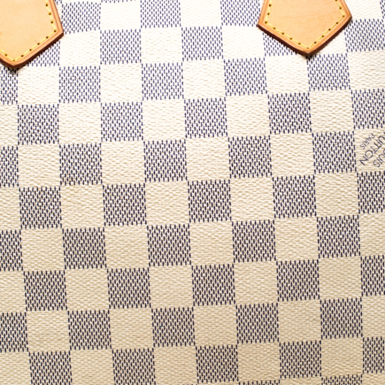 Pre Owned Louis Vuitton Off White Coated Canvas Damier Azur Speedy 35 