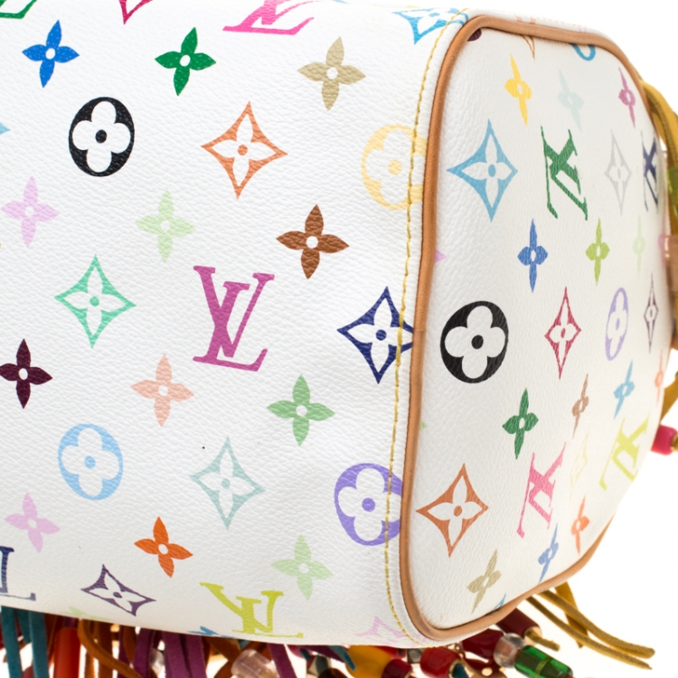 Pre Owned Louis Vuitton White Monogram Multicolore Limited Edition Fringe Speedy 25