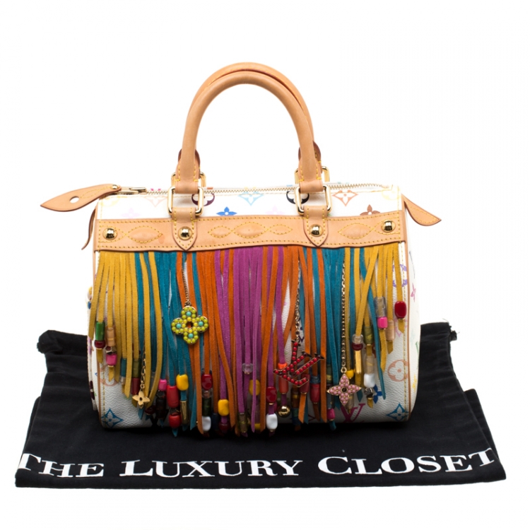 Pre Owned Louis Vuitton White Monogram Multicolore Limited Edition Fringe Speedy 25