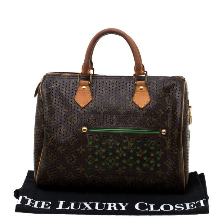 Pre Owned Louis Vuitton Green Monogram Perforated Canvas Limited Edition Speedy 30