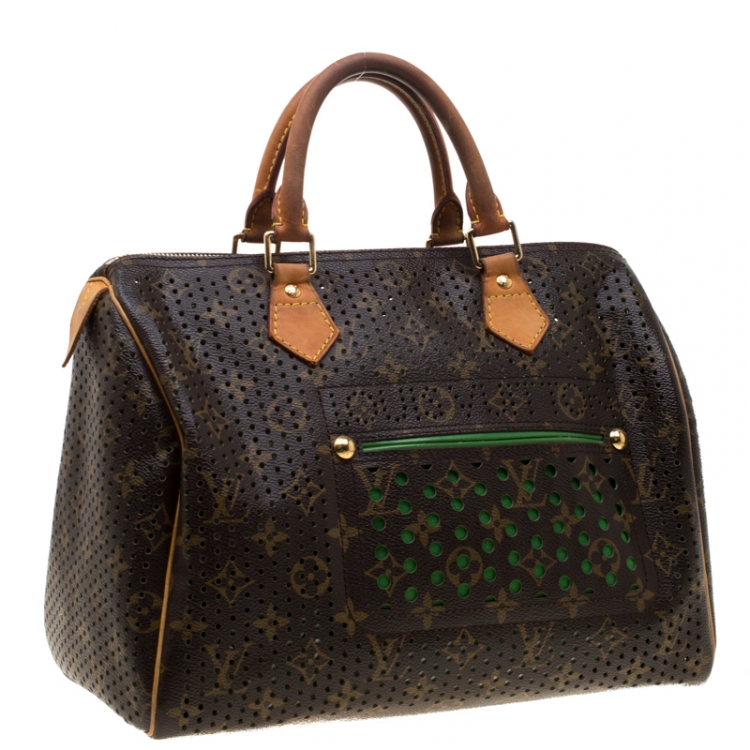 Pre Owned Louis Vuitton Green Monogram Perforated Canvas Limited Edition Speedy 30