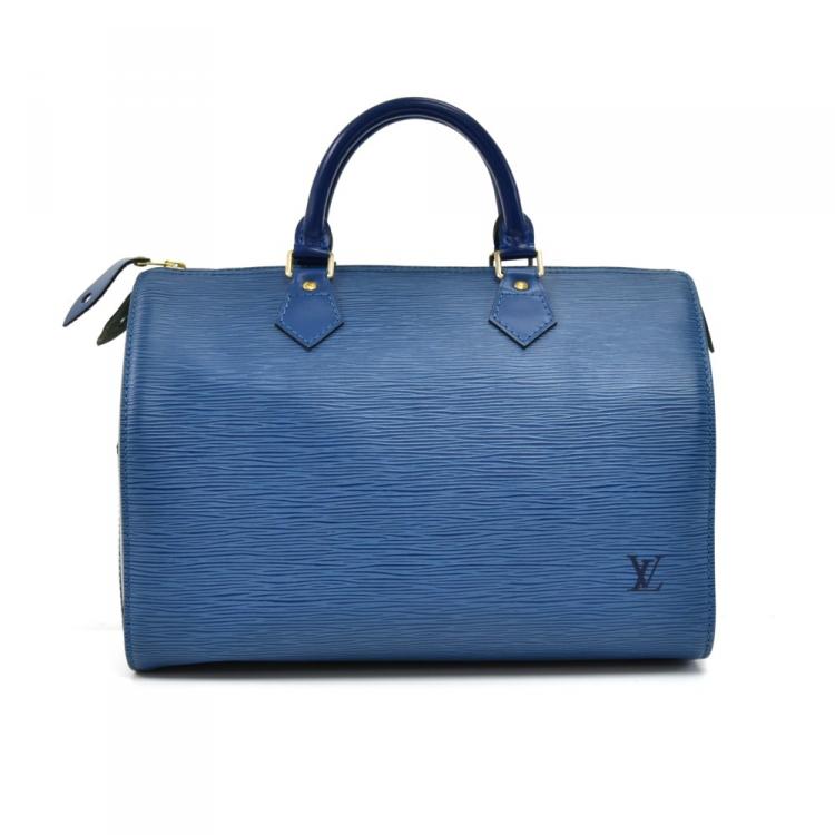 Pre Owned Louis Vuitton Toledo Blue Epi Leather Speedy 30 Bag