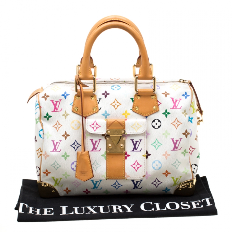 Pre Owned Louis Vuitton White Multicolor Monogram Canvas Speedy 30