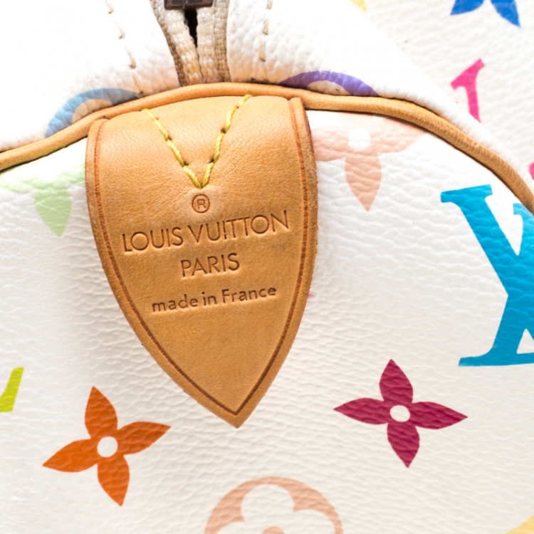 Pre Owned Louis Vuitton White Multicolor Monogram Canvas Speedy 30