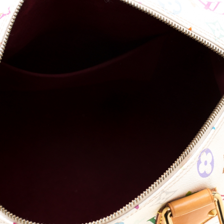 Pre Owned Louis Vuitton White Multicolor Monogram Canvas Speedy 30