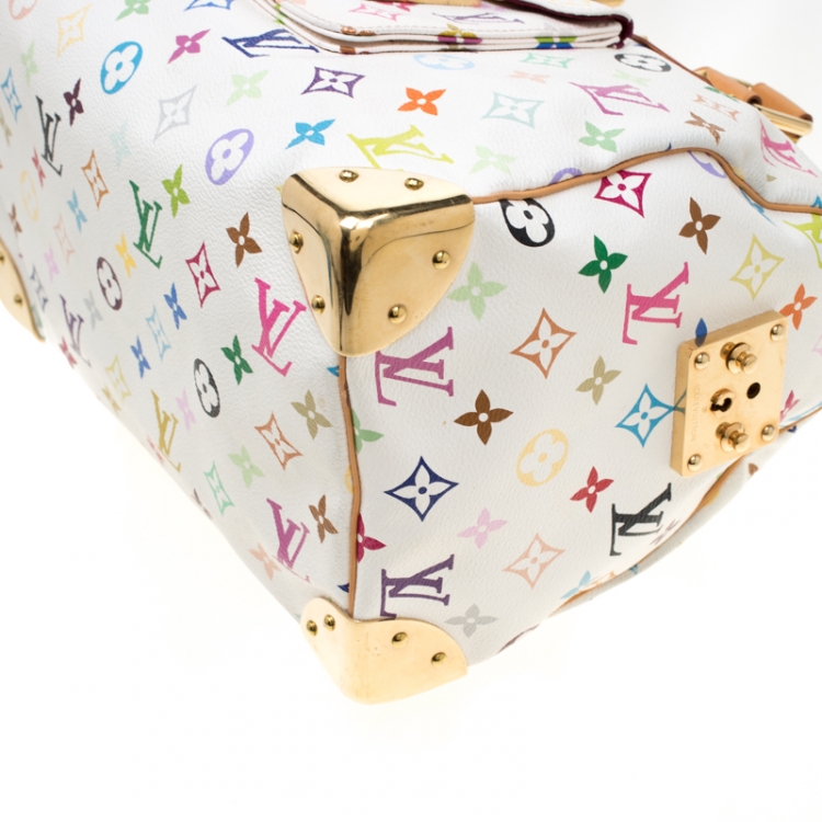Pre Owned Louis Vuitton White Multicolor Monogram Canvas Speedy 30