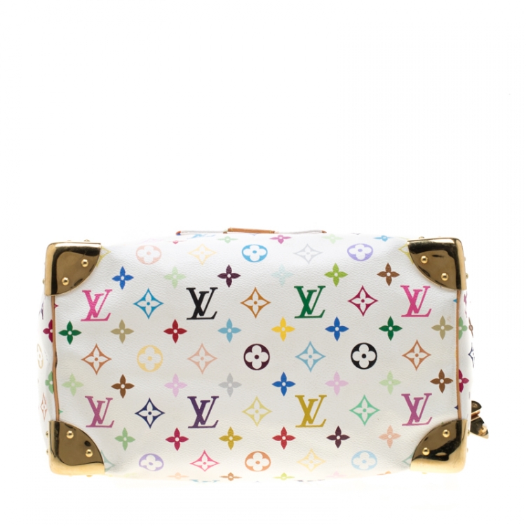 Pre Owned Louis Vuitton White Multicolor Monogram Canvas Speedy 30