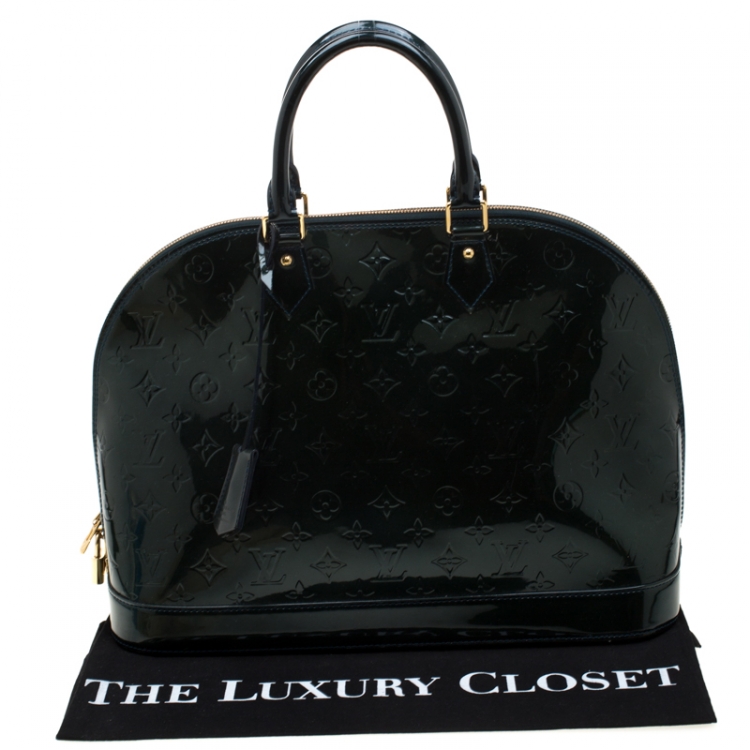 Pre Owned Louis Vuitton Blue Nuit Monogram Vernis Alma GM Bag