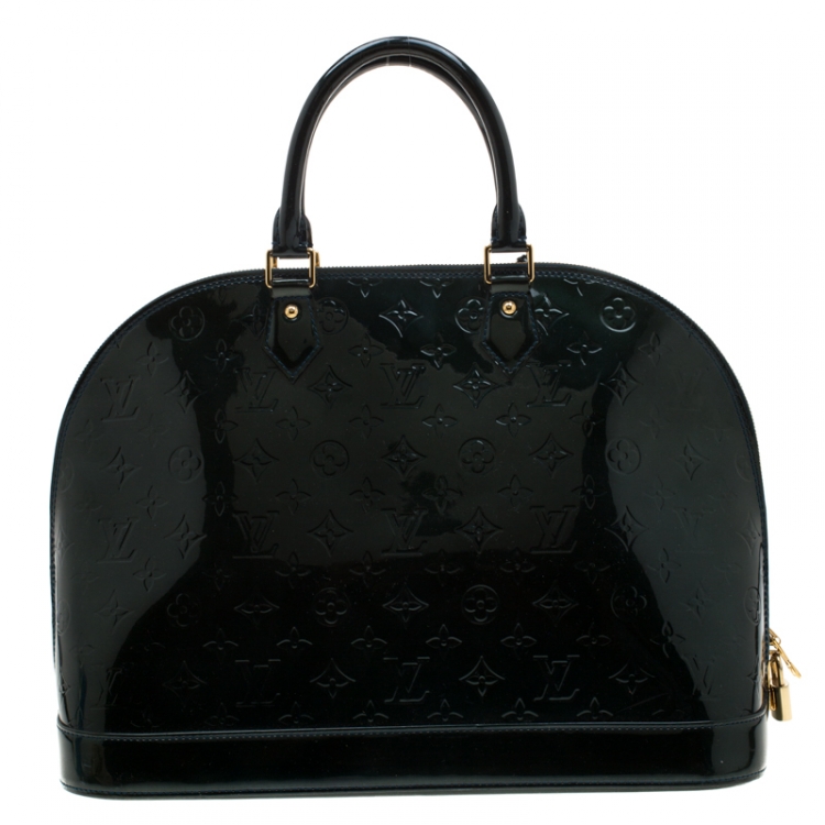 Pre Owned Louis Vuitton Blue Nuit Monogram Vernis Alma GM Bag