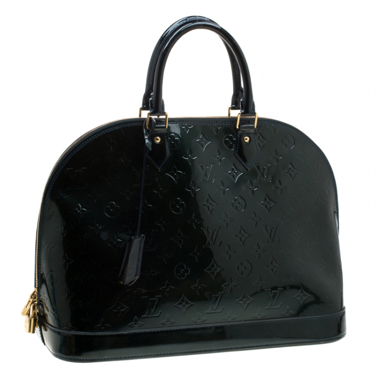 Pre Owned Louis Vuitton Blue Nuit Monogram Vernis Alma GM Bag