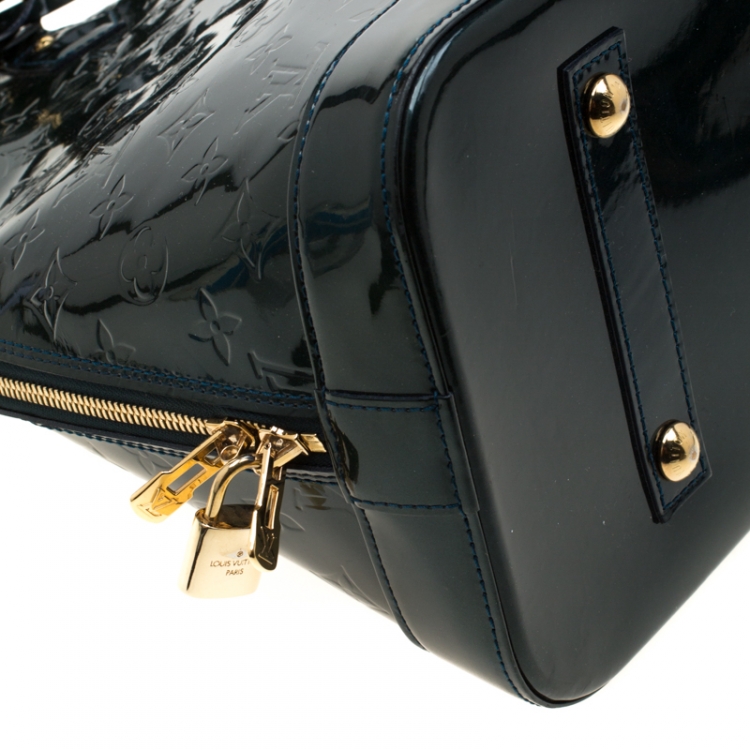 Pre Owned Louis Vuitton Blue Nuit Monogram Vernis Alma GM Bag