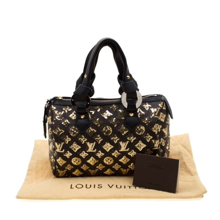 Pre Owned Louis Vuitton Black/Gold Monogram Canvas Limited Edition Eclipse Speedy 28