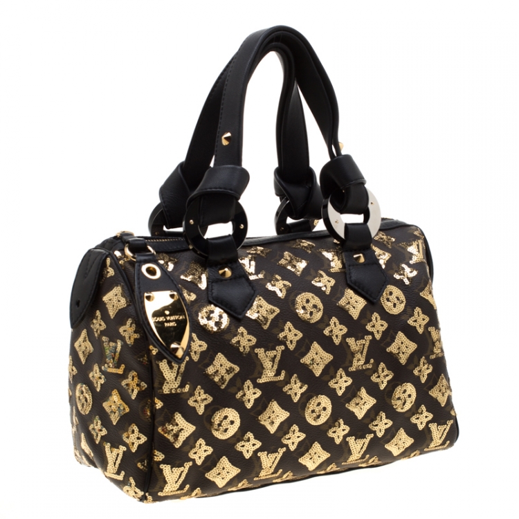 Pre Owned Louis Vuitton Black/Gold Monogram Canvas Limited Edition Eclipse Speedy 28