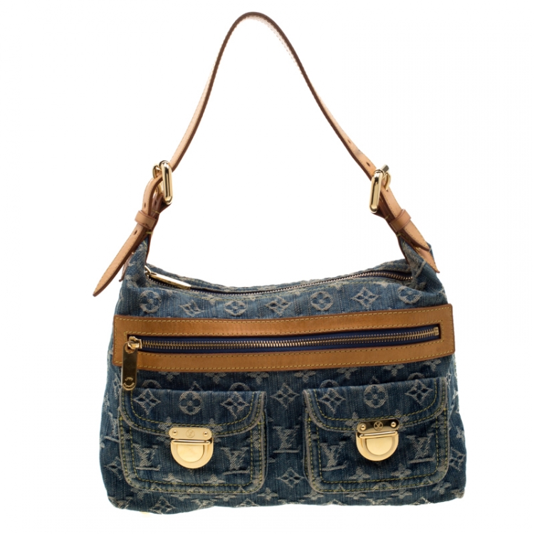 Auth Louis Vuitton Monogram Denim Baggy PM M95049 Women's Shoulder Bag Blue