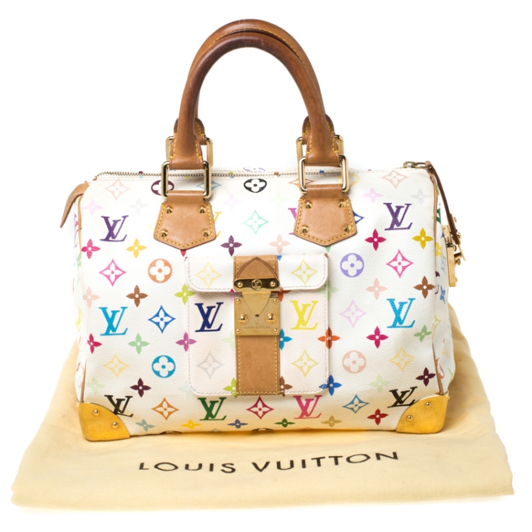 Pre Owned Louis Vuitton White Monogram Multicolore Canvas Speedy 30 Bag