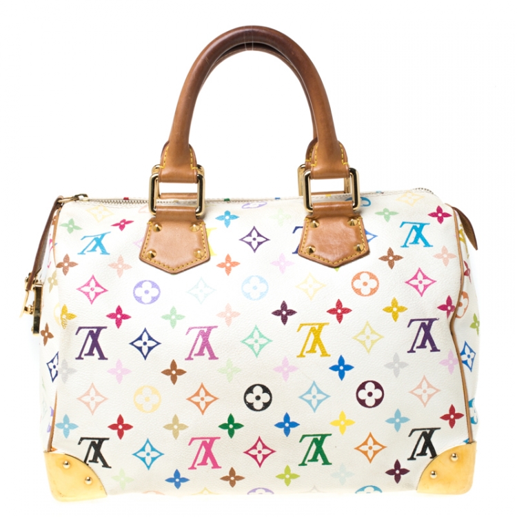 Pre Owned Louis Vuitton White Monogram Multicolore Canvas Speedy 30 Bag