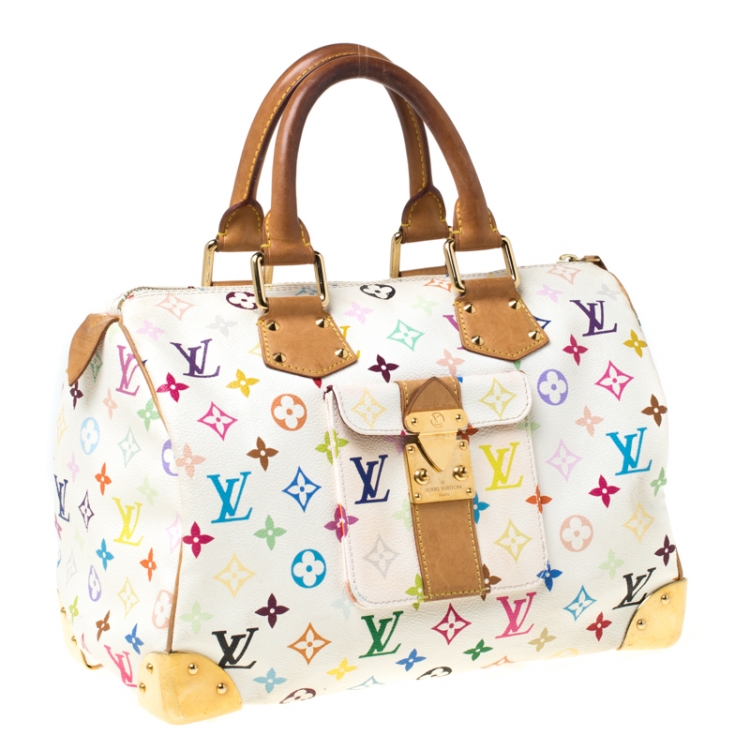 Pre Owned Louis Vuitton White Monogram Multicolore Canvas Speedy 30 Bag