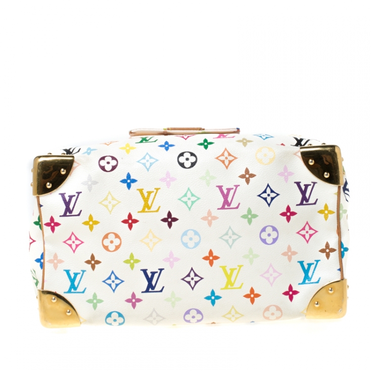Pre Owned Louis Vuitton White Monogram Multicolore Canvas Speedy 30 Bag