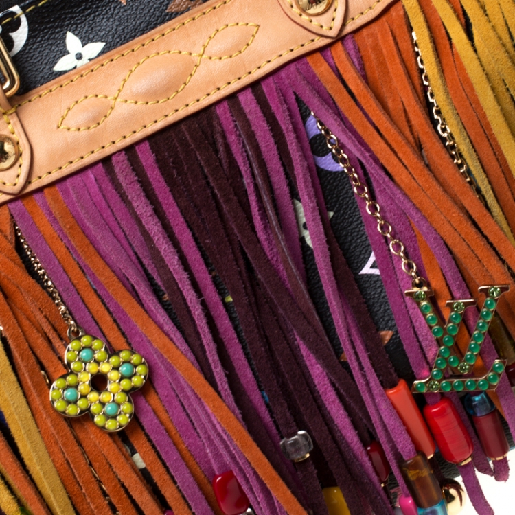مملوكة مسبقًا Louis Vuitton Black Monogram Multicolore Limited Edition Fringe Speedy 25 Bag