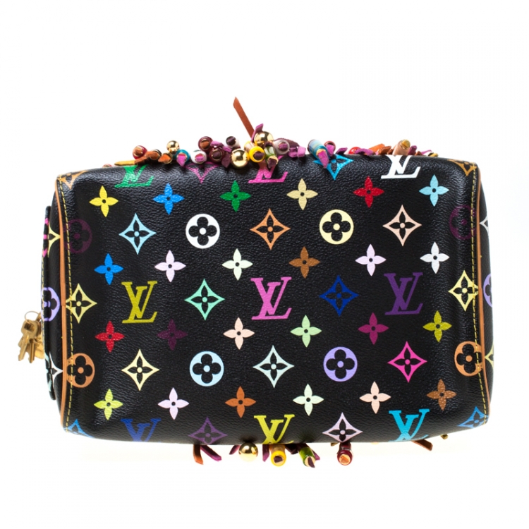 مملوكة مسبقًا Louis Vuitton Black Monogram Multicolore Limited Edition Fringe Speedy 25 Bag
