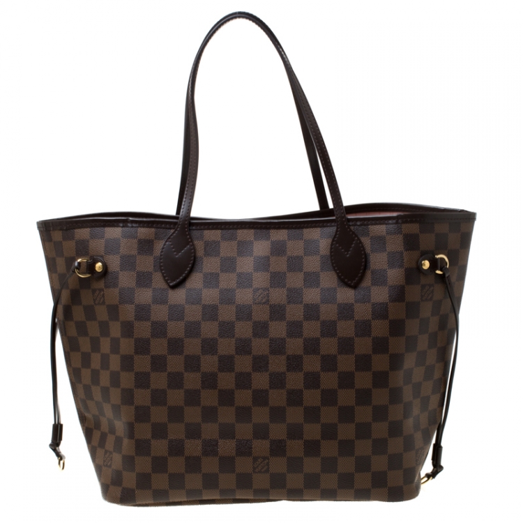 Pre Owned Louis Vuitton Rose Ballerine Damier Ebene Canvas Neverfull MM Bag