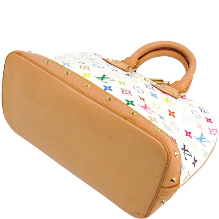 Louis Vuitton White Multicolor Monogram Alma MM Top Handle Bag