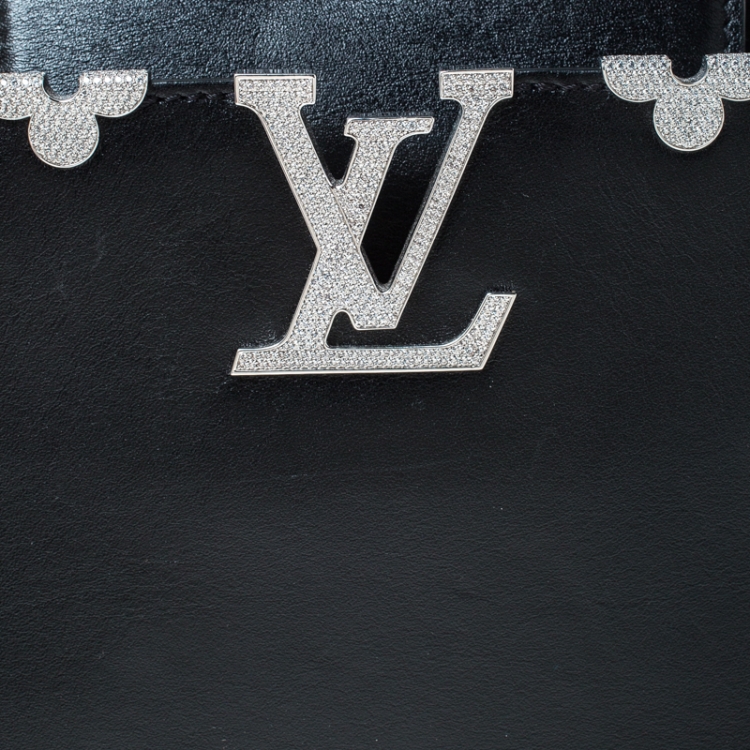 Pre Owned Louis Vuitton Black Leather Crystal Flowers Capucines BB Bag         