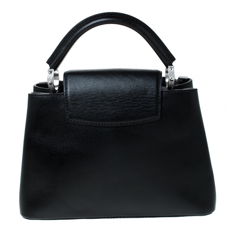 Pre Owned Louis Vuitton Black Leather Crystal Flowers Capucines BB Bag         